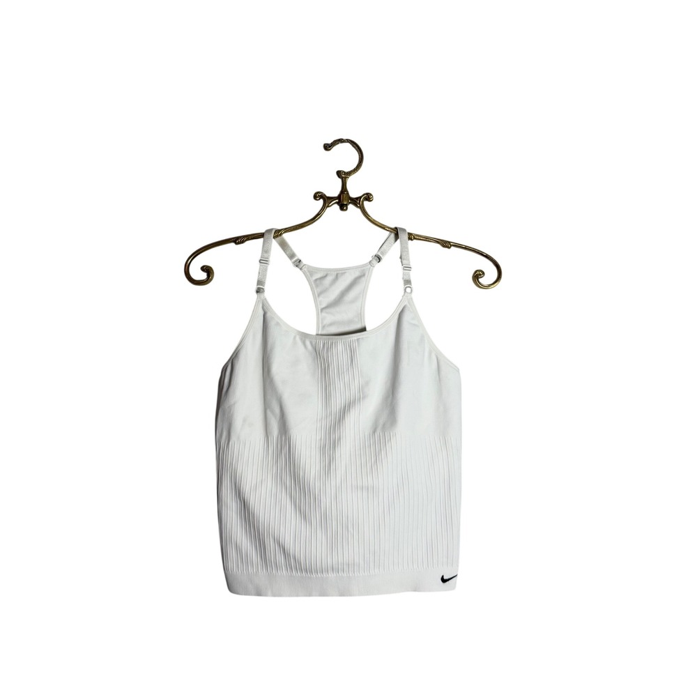Nike Womens White Seamless Dri-FIT Ribbed Racerback Tank Top Size L/XL